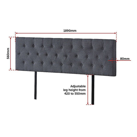 Linen Fabric King Bed Deluxe Headboard Bedhead - Grey Furniture Kings Warehouse 