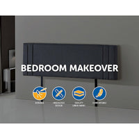 Linen Fabric King Bed Deluxe Headboard Bedhead - Grey Furniture Kings Warehouse 