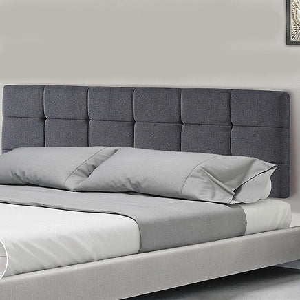 Linen Fabric King Bed Deluxe Headboard Bedhead - Grey Furniture Kings Warehouse 