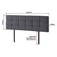 Linen Fabric King Bed Deluxe Headboard Bedhead - Grey Furniture Kings Warehouse 