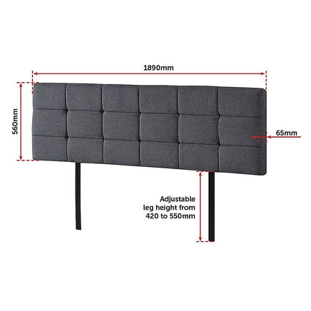 Linen Fabric King Bed Deluxe Headboard Bedhead - Grey Furniture Kings Warehouse 
