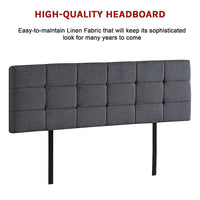 Linen Fabric King Bed Deluxe Headboard Bedhead - Grey Furniture Kings Warehouse 