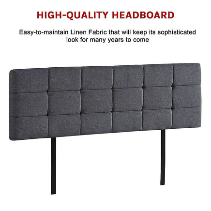 Linen Fabric King Bed Deluxe Headboard Bedhead - Grey Furniture Kings Warehouse 