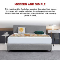 Linen Fabric King Bed Deluxe Headboard Bedhead - Night Ash Furniture Kings Warehouse 