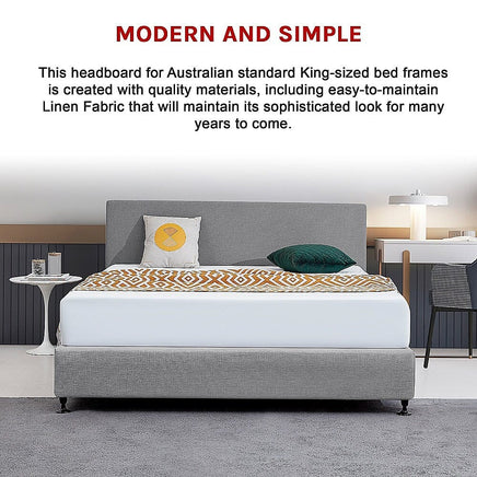 Linen Fabric King Bed Deluxe Headboard Bedhead - Night Ash Furniture Kings Warehouse 