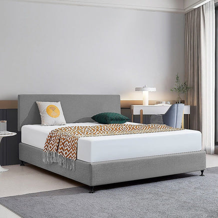 Linen Fabric King Bed Deluxe Headboard Bedhead - Night Ash Furniture Kings Warehouse 