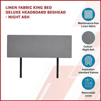 Linen Fabric King Bed Deluxe Headboard Bedhead - Night Ash Furniture Kings Warehouse 