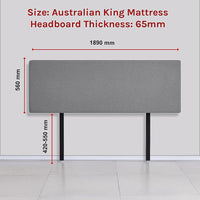 Linen Fabric King Bed Deluxe Headboard Bedhead - Night Ash Furniture Kings Warehouse 