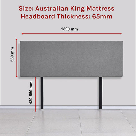 Linen Fabric King Bed Deluxe Headboard Bedhead - Night Ash Furniture Kings Warehouse 