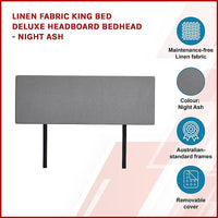 Linen Fabric King Bed Deluxe Headboard Bedhead - Night Ash Kings Warehouse 