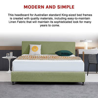 Linen Fabric King Bed Deluxe Headboard Bedhead - Olive Green Furniture Kings Warehouse 