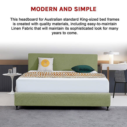 Linen Fabric King Bed Deluxe Headboard Bedhead - Olive Green Furniture Kings Warehouse 