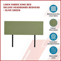 Linen Fabric King Bed Deluxe Headboard Bedhead - Olive Green Furniture Kings Warehouse 