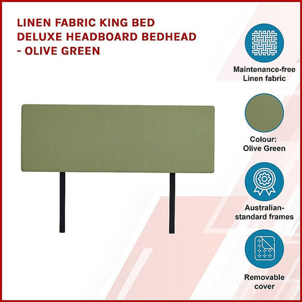 Linen Fabric King Bed Deluxe Headboard Bedhead - Olive Green Furniture Kings Warehouse 