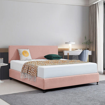 Linen Fabric King Bed Deluxe Headboard Bedhead - Pale Pink Furniture Kings Warehouse 