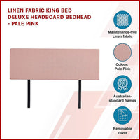 Linen Fabric King Bed Deluxe Headboard Bedhead - Pale Pink Furniture Kings Warehouse 
