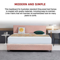 Linen Fabric King Bed Deluxe Headboard Bedhead - Pale Pink Furniture Kings Warehouse 