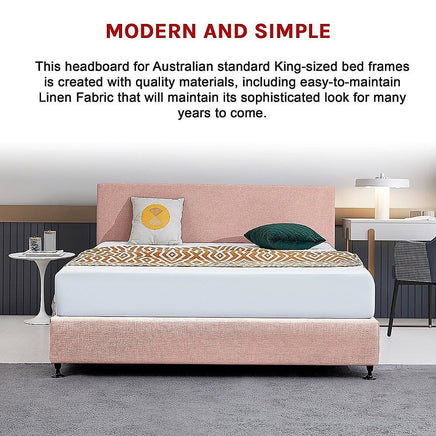 Linen Fabric King Bed Deluxe Headboard Bedhead - Pale Pink Furniture Kings Warehouse 
