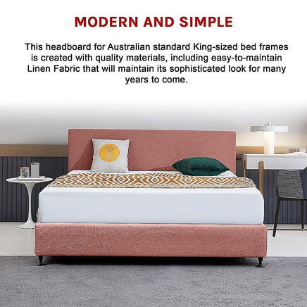 Linen Fabric King Bed Deluxe Headboard Bedhead - Pearl Copper Brown Furniture Kings Warehouse 