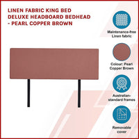 Linen Fabric King Bed Deluxe Headboard Bedhead - Pearl Copper Brown Furniture Kings Warehouse 