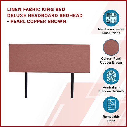 Linen Fabric King Bed Deluxe Headboard Bedhead - Pearl Copper Brown Furniture Kings Warehouse 