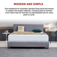 Linen Fabric King Bed Deluxe Headboard Bedhead - Slate Ash Furniture Kings Warehouse 