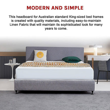 Linen Fabric King Bed Deluxe Headboard Bedhead - Slate Ash Furniture Kings Warehouse 