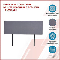 Linen Fabric King Bed Deluxe Headboard Bedhead - Slate Ash Furniture Kings Warehouse 
