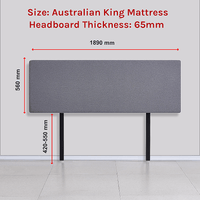 Linen Fabric King Bed Deluxe Headboard Bedhead - Slate Ash Furniture Kings Warehouse 