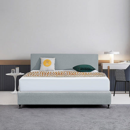 Linen Fabric King Bed Deluxe Headboard Bedhead - Stone Grey Furniture Kings Warehouse 