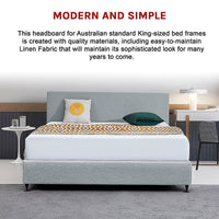 Linen Fabric King Bed Deluxe Headboard Bedhead - Stone Grey Furniture Kings Warehouse 