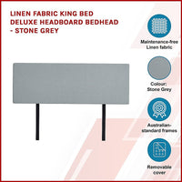 Linen Fabric King Bed Deluxe Headboard Bedhead - Stone Grey Furniture Kings Warehouse 