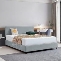Linen Fabric King Bed Deluxe Headboard Bedhead - Stone Grey Furniture Kings Warehouse 