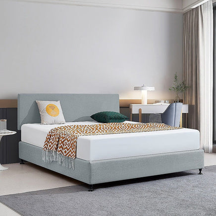 Linen Fabric King Bed Deluxe Headboard Bedhead - Stone Grey Furniture Kings Warehouse 
