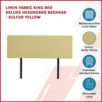 Linen Fabric King Bed Deluxe Headboard Bedhead - Sulfur Yellow Furniture Kings Warehouse 