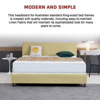 Linen Fabric King Bed Deluxe Headboard Bedhead - Sulfur Yellow Furniture Kings Warehouse 