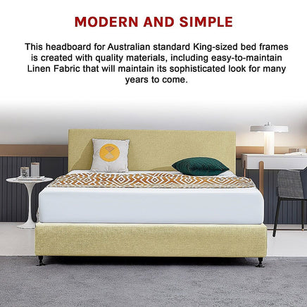 Linen Fabric King Bed Deluxe Headboard Bedhead - Sulfur Yellow Furniture Kings Warehouse 
