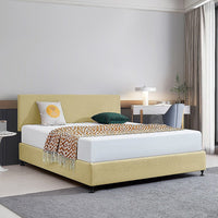 Linen Fabric King Bed Deluxe Headboard Bedhead - Sulfur Yellow Furniture Kings Warehouse 