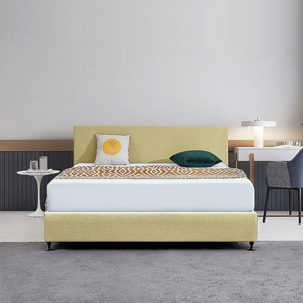 Linen Fabric King Bed Deluxe Headboard Bedhead - Sulfur Yellow Furniture Kings Warehouse 