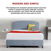 Linen Fabric Queen Bed Curved Headboard Bedhead - Berlin Blue Furniture Kings Warehouse 