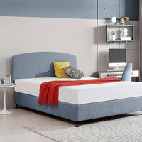 Linen Fabric Queen Bed Curved Headboard Bedhead - Berlin Blue Furniture Kings Warehouse 
