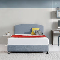 Linen Fabric Queen Bed Curved Headboard Bedhead - Berlin Blue Furniture Kings Warehouse 
