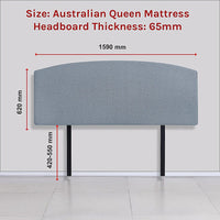 Linen Fabric Queen Bed Curved Headboard Bedhead - Berlin Blue Furniture Kings Warehouse 