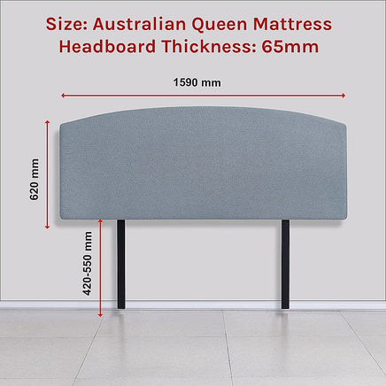 Linen Fabric Queen Bed Curved Headboard Bedhead - Berlin Blue Furniture Kings Warehouse 