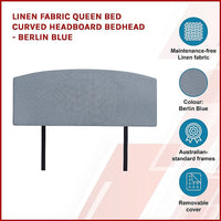 Linen Fabric Queen Bed Curved Headboard Bedhead - Berlin Blue Furniture Kings Warehouse 