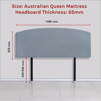 Linen Fabric Queen Bed Curved Headboard Bedhead - Berlin Blue Kings Warehouse 