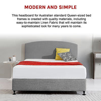 Linen Fabric Queen Bed Curved Headboard Bedhead - Night Ash Furniture Kings Warehouse 