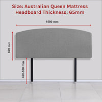 Linen Fabric Queen Bed Curved Headboard Bedhead - Night Ash Furniture Kings Warehouse 