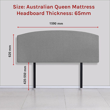 Linen Fabric Queen Bed Curved Headboard Bedhead - Night Ash Furniture Kings Warehouse 