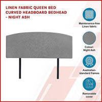 Linen Fabric Queen Bed Curved Headboard Bedhead - Night Ash Furniture Kings Warehouse 